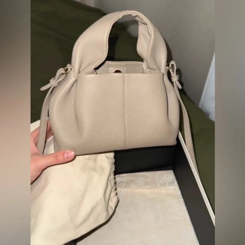 Polene Soft Pebbled Leather Crossbody in Light Beige